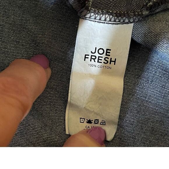 JOE FRESH WOMENS DENIM BUTTON DOWN SHIRT TOP  M PATCHES RETRO CASUAL HIPPEE‎ - Picture 10 of 12